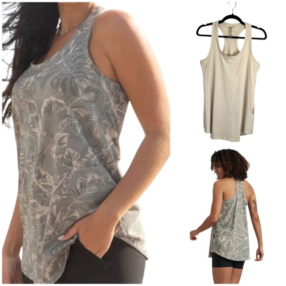 Oraki Tops - ORAKI Canada BEIGE Racerback long cami cotton blend sleeveless tunic tank top M